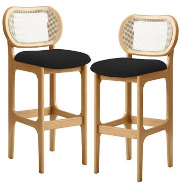 Imagem de Kit 02 Banquetas Altas Para Cozinha Bancada Sala Tela Betta Fixa L02 Bouclê Preto - Lyam