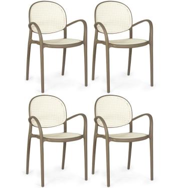 Imagem de Kit 4 Cadeiras De Jantar Roma Com Braço Para Sala E Cozinha - Branco-cinza Escuro