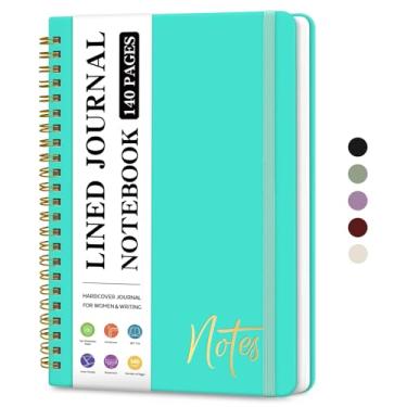 Imagem de Caderno de diário espiral forrado para mulheres, diários pautados pela faculdade A5 para escrever, cadernos de capa dura para trabalho, anotações e material escolar de escritório, 140 páginas