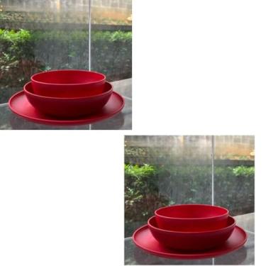 Imagem de ogo de 3 Pratos Resistente Linha Colours – Variedade de Cores, Livre de BPA e Uso no Micro-ondas | Prato Raso, Fundo e Bowl Modernos(Kit 2 jogos de pratos/Verm Pu)