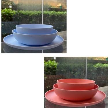 Imagem de ogo de 3 Pratos Resistente Linha Colours – Variedade de Cores, Livre de BPA e Uso no Micro-ondas | Prato Raso, Fundo e Bowl Modernos(Kit 2 jogos de pratos/2Nuv/2Bl)