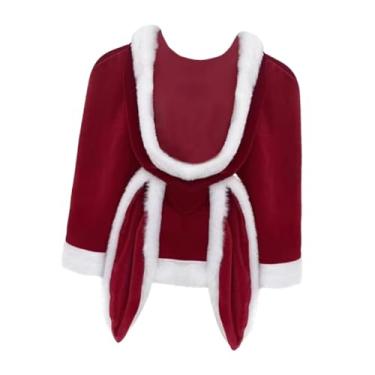 Imagem de simhoa Capa com capuz natalina, vermelha, curta, xale, para cosplay de inverno em bailes de máscaras.