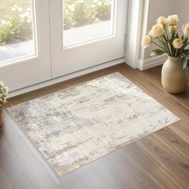 Imagem de UERMEI Tapete de entrada de 5,5 x 7,5 cm: Tapete pequeno abstrato neutro e lavável - Tapete de interior antiderrapante de pilha baixa para entrada, cozinha, tapete de porta da frente, casa de banho