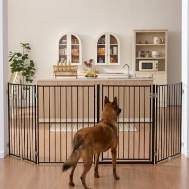 Imagem de No Pawblems Portão livre para cães com porta, cerca dobrável de 91 cm de altura para cães para ambientes internos e externos, portão extra largo de até 264 cm para filhotes de cachorro para escadas