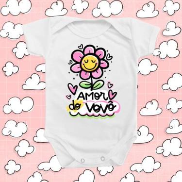 Imagem de Body de Bebê Roupinha Amor da Vovô Menina Rosa Florzinha Presente Mimo