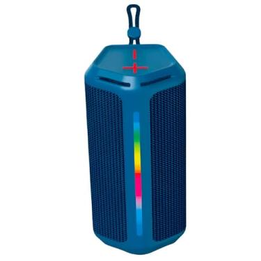 Imagem de Caixa de Som Bluetooth Portátil, 16W, Azul, À Prova D'água, LED RGB, 21x9x9.3cm, Bateria 1500mAh, Rádio FM/AM, USB e Cartão TF