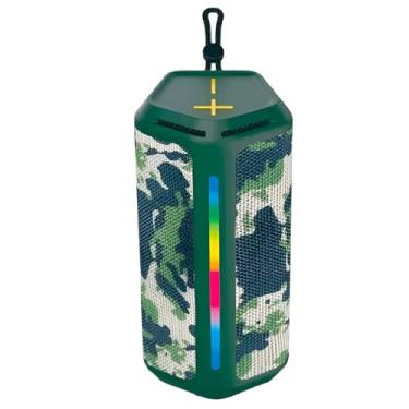Imagem de Caixa de Som Bluetooth Portátil, 16W, À Prova D'água IPX6, LED RGB, Bateria 1500mAh, USB/TF/FM/AUX, 21x9x9.3cm (Camuflado)