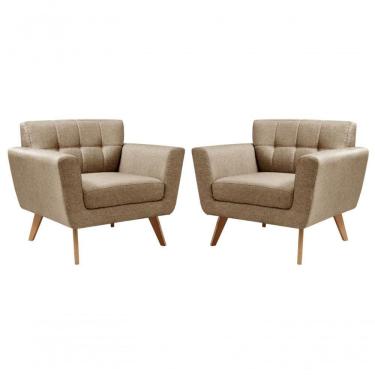 Imagem de Conjunto 2 Poltronas Bruna Confortável Decorativa Moderna - Linho Marrom 150