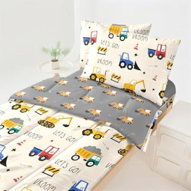 Imagem de Dearller Jogo de cama solteiro com zíper para meninos, caminhões, veículos de construção, carro, edredom solteiro, para meninos, tudo em um, com zíper, roupa de cama infantil