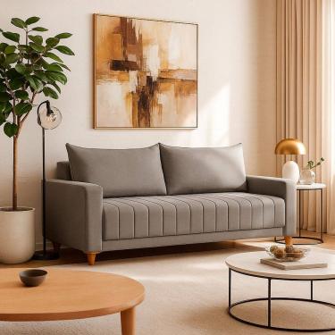 Imagem de Sofá 218cm Linho Perfeito para Salas Elegantes e Contemporâneas Roma Cinza Escuro