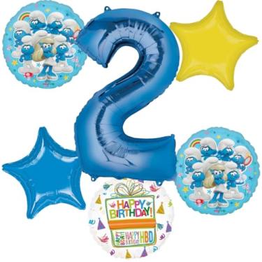 Imagem de Anagram 2nd Birthday Party Supplies Boy Smurf's Theme Balloon Bouquet Decorations