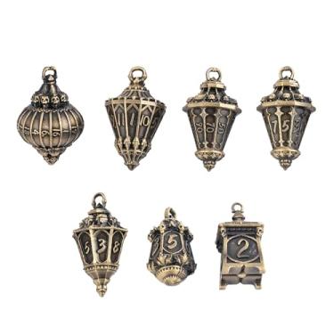 Imagem de Cusdie 7-Piece Lantern DND Dice Set,Metal Dice with Skull Dice Bag- Perfect for Tabletop RPGs Board Games Gifting and Collecting(Ancient Bronze)