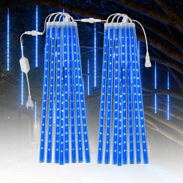 Imagem de Kit 2 Cascata 8 Tubos Bastão Chuva Natal Gelo Meteoro 50cm Luz Azul