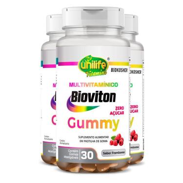 Imagem de Kit 3 Gummy Multivitamínico Sabor Framboesa Unilife 30 Gomas