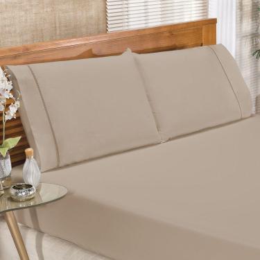 Imagem de Jogo De Lençol Queen Classic Percal 180 Fios 3 Peças - Cáqui