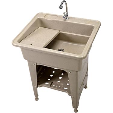 Imagem de Tanque De Lavanderia Pia Utilitária Estação De Lavagem De Animais De Estimação Pia De Lavanderia Autônoma Com Tábua De Lavar E Kit De Torneira Lavanderia Piscina, Khaki, 80x56x85CM