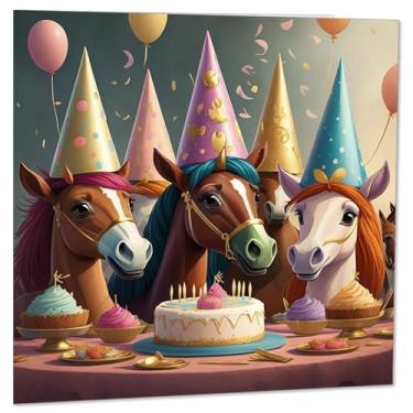 Imagem de Cartão de aniversário cavalo pônei cavalos pôneis cartão de felicitações 147 mm x 147 mm