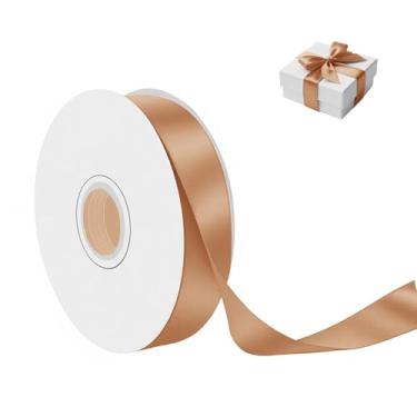 Imagem de Fita de cetim dourada champanhe 2,5 cm de largura x 50 metros, fita de poliéster dupla face luxuosa para decoração de casamento, embrulho de presente, artesanato de festa, laços DIY e projetos de