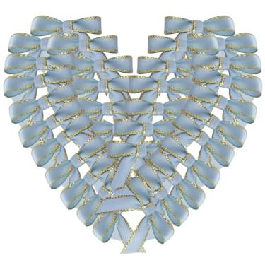 Imagem de Micomon 50 peças de laços de fita de cetim azul claro com borda dourada metálica de 3,8 cm para decoração de embalagem de chá de bebê para embalagem de presente de Natal (3,8 cm - azul claro)