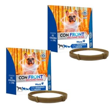 Imagem de Kit 2 Coleiras Confront Deltametrina 19g Cães Pequenos Médios Proteção Pulgas Carrapatos Mosquitos