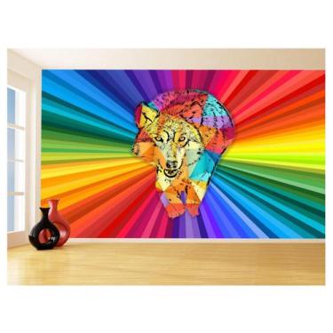 Imagem de Papel De Parede Animais Pop Art Lobo Colorido 3,5M Pxa602 - Você Decor