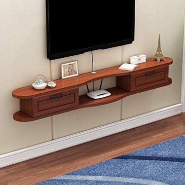 Imagem de Armário de TV montado na parede prateleira de parede quarto sala de estar prateleiras flutuantes set-top box roteador prateleira de armazenamento armário de cabeceira fundo de TV prateleira de