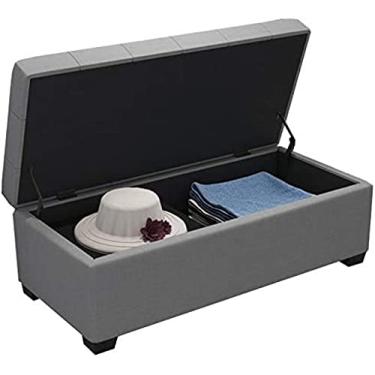 Imagem de Banqueta de sapato para sala de estar, banqueta dobrável de armazenamento de tecido, trocador de sapatos, cadeira de sofá para sala de estar, pés de madeira maciça, cinza, 100 cm