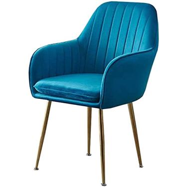 Imagem de Cadeira de jantar de veludo poltrona para sala de estar com pernas de metal assento e encostos de veludo cadeiras de cozinha sala de estar (cor: azul marinho)
