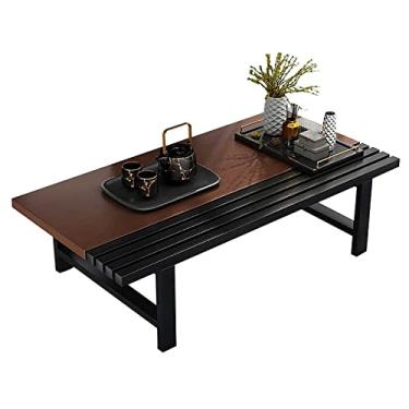 Imagem de HYUIO Mesa de café baixa de madeira, mesa de chá para sentar no chão, mesa de jantar rústica Kotatsu com tampo de tatame (marrom 60 x 40 x 25 cm)