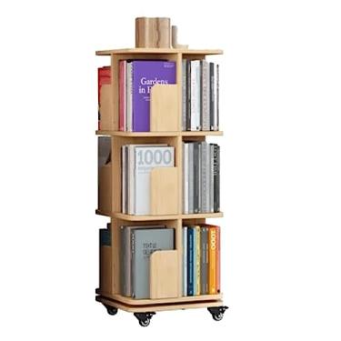 Imagem de UINGBPXT Estante de canto giratória de 360° estante de madeira com várias camadas, estante com rodinhas para casa, organizador de livros, exibição perfeita
