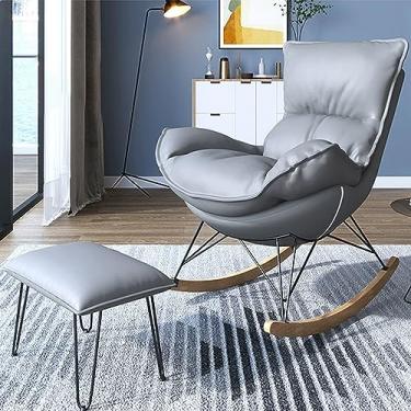 Imagem de Espreguiçadeira moderna para varanda estofada, confortável para quarto interno, poltrona reclinável de acampamento ao ar livre, cadeiras ergonômicas, com apoio para os pés.