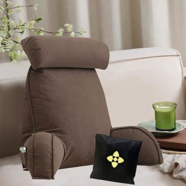 Imagem de Almofada de leitura com encosto de cabeça removível, almofada de abraços, almofada de suporte com apoios de braços, lombar, costas, descanso de cama, jogos, capa lavável, alça de transporte