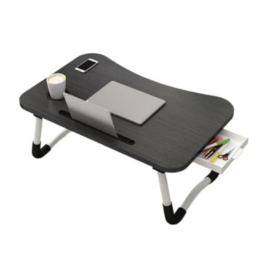 Imagem de Mesa de cama para laptop | Mesa de cama dobrável com suporte de copo e compartimento para tablet, bandeja de laptop com gaveta de armazenamento para café da manhã, trabalho, leitura