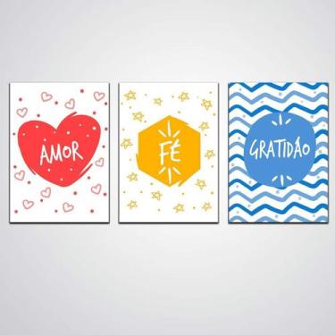 Imagem de Kit De Quadro Fé Amor E Gratidão 30X20 Cada Mdf - Quadros Tac