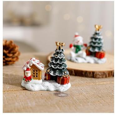 Imagem de Decorações de Natal Resina Pequena Casa Micro Paisagem Resina Casa Pequenos Ornamentos Boneco de Neve Alce Papai Noel