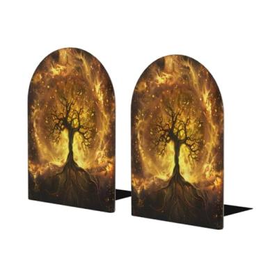 Imagem de Suporte de livro decorativo de madeira grande abstrato fogo árvore antiderrapante resistente terminais de livros para escritório escritório em casa biblioteca escola estudo decoração divisórias de