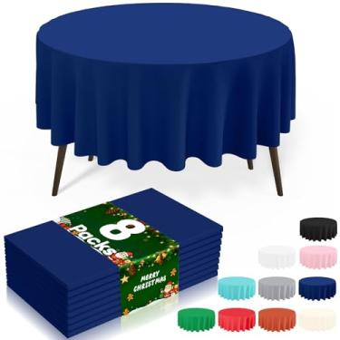 Imagem de misaya 8 pacotes de toalhas de mesa descartáveis de plástico, toalha de mesa redonda impermeável de 213 cm, à prova de vazamento e capas de mesa decorativas resistentes para piquenique, festa e