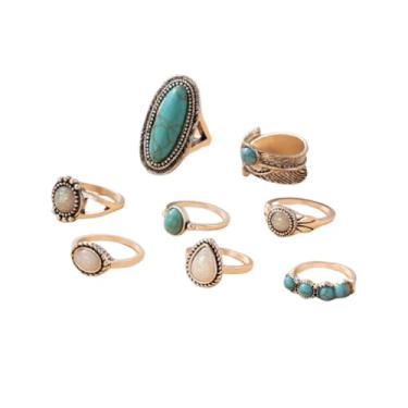 Imagem de Kysin Chiys Conjunto de 8 peças de anéis turquesa ocidentais vintage turquesa vintage roupas de concerto country joias boêmia caubói acessório para mulheres, adjustable, Metal, Sem pedra preciosa