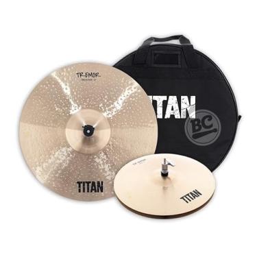 Imagem de Kit de Pratos Titan Tremor com Crash Ride 19¨, Chimbal 14¨ e Bag Bronze B8 Extra Hammered TNTK245