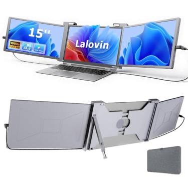 Imagem de Lalovin Extensor de tela de laptop de 15 polegadas, monitor portátil triplo IPS FHD 1080p para laptop de 15 a 17,3 polegadas, extensor de monitor Plug & Play com porta USB-C/HDMI para Mac/Windows