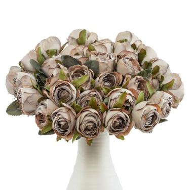Imagem de LEUCHTAMOR 12 peças de rosas artificiais vintage café seda rosa flor buquês de noiva para casamento, chá de panela, arranjos florais, mesas de festa, decoração de casa