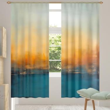 Imagem de 2 conjuntos de painéis cortinas transparentes amarelas azuis e arejadas com filtro leve painéis de cortina leve cortina de porta para janela para sala de estar, quarto, jantar, 192 cm de comprimento