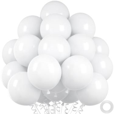 Imagem de 50 balões brancos, balão branco de 30 cm de qualidade de hélio para casamento, bebê, chá de panela, decorações de festa de aniversário (com fita e colas)