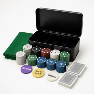 Imagem de Kit Profissional de Poker com 200 Fichas Numeradas + 2 Baralhos + Toalha de Jogo – Storeasy