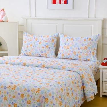 Imagem de MCO Lençóis de cama casal para crianças, microfibra macia, lençol casal para meninos e meninas, 4 peças de lençol casal respirável com várias cores