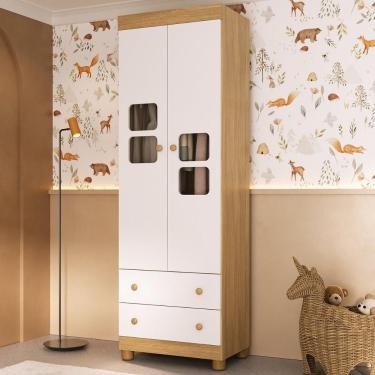 Imagem de Guarda-roupa Infantil 62cm 2 Portas Com Vidro E 2 Gavetas Sol Multimóveis MP4418 Madeirado/branco