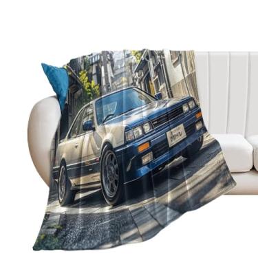Imagem de HouLaiZhe Cobertor super macio de flanela clássico retrô carro esporte JDM cobertor leve refrescante para sofá-cama cadeira sofá carro viagem ao ar livre leve quente 76 cm x 101 cm