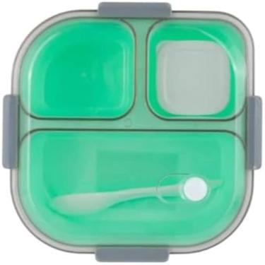 Imagem de Recipiente plastico para viagem com divisorias, colher, garfo, e tampa,grande - Cores sortidas