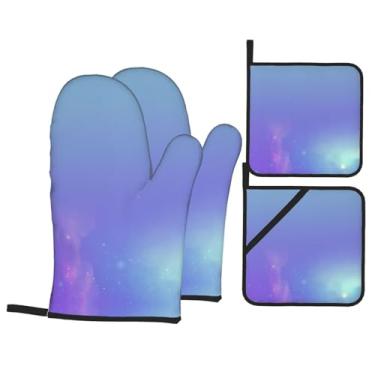 Imagem de Starlight - Conjunto de luvas de cozinha estampadas com suportes de tampa, luvas de forno resistentes ao calor para manusear panelas quentes, grelhar, churrascos, kit de 4 peças.