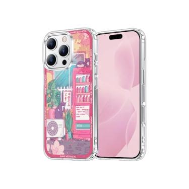 Imagem de Coaxbnue O design de paisagem estética de desenho animado fofo é macio, à prova de choque e protetor, com uma capa transparente para iPhone (rosa verão, para iPhone 16E (6,1 polegadas),